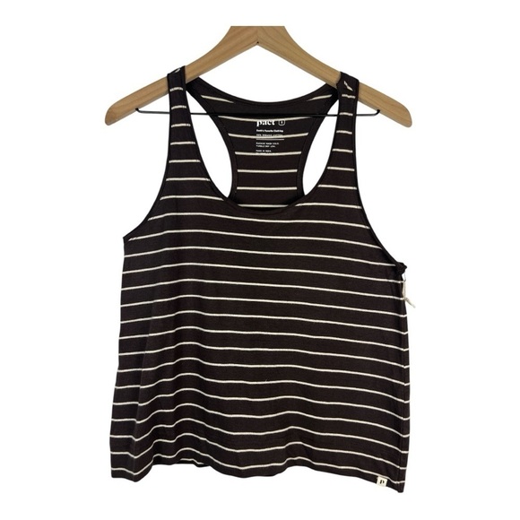 Pact Sz Small Brown Stripe Crop Tank Top Relaxed Organic Cotton NWT - Picture 1 of 7